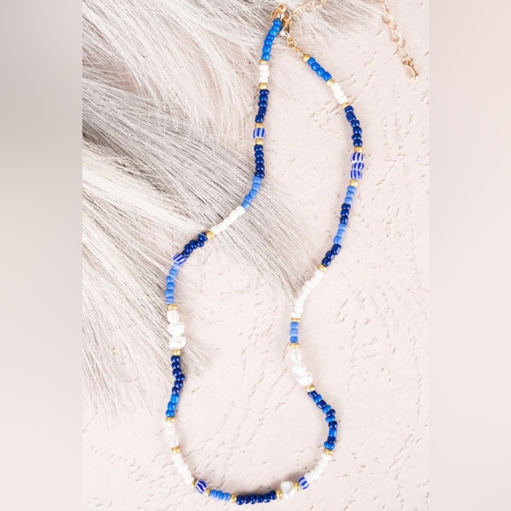 Blue Pebble Beach Multi Beaded Necklace